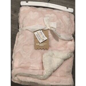 New Mon Lapin Baby Blanket Pink Embossed Hearts White Sherpa Girl Soft Cozy